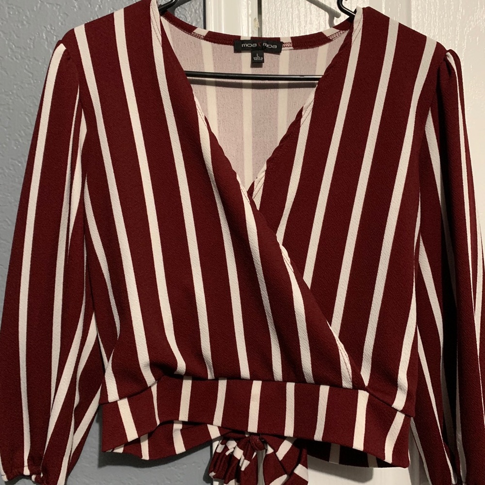 Burgundy Striped Crop Top